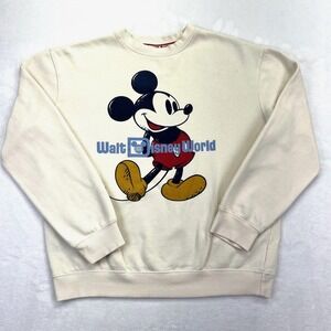 Disney Mickey Mouse Sweatshirt Unisex Large Cream Walt Disney World Crewneck